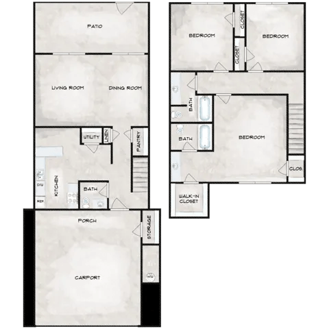 Floor plan for 3 beds, 1.5 baths, 1550 sqft